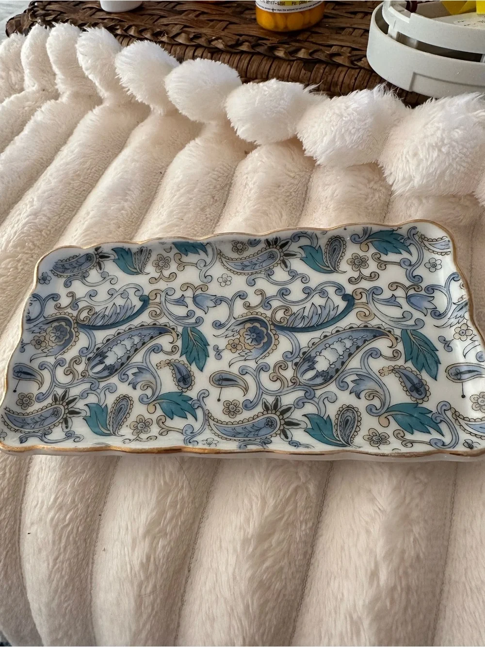 Vintage Lefton China Trinket dish Blue Paisley Design
